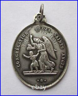 LARGE 5.6g Dated 1893 ANTIQUE FRENCH STERLING SILVER SAINT LOUIS RELIGIOUS MEDAL