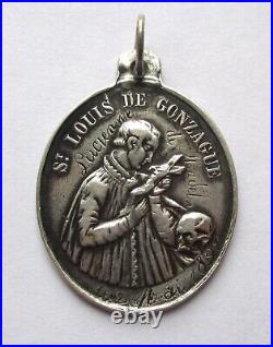 LARGE 5.6g Dated 1893 ANTIQUE FRENCH STERLING SILVER SAINT LOUIS RELIGIOUS MEDAL