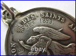 LARGE 5.6g Dated 1893 ANTIQUE FRENCH STERLING SILVER SAINT LOUIS RELIGIOUS MEDAL