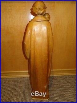 LARGE ANTIQUE Religious Wood Carving Saint Joseph Holding Child & Lillies AS IS