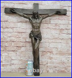 LARGE Antique Gothic Bronze Christian Wall Crucifix Victorian Jesus Christ Cross
