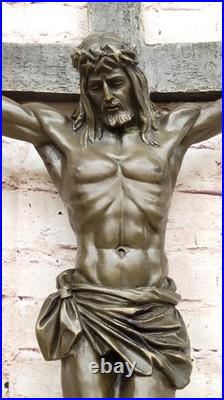 LARGE Antique Gothic Bronze Christian Wall Crucifix Victorian Jesus Christ Cross