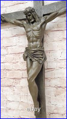 LARGE Antique Gothic Bronze Christian Wall Crucifix Victorian Jesus Christ Cross