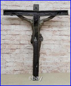 LARGE Antique Gothic Bronze Christian Wall Crucifix Victorian Jesus Christ Cross
