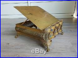 LARGE Antique Nineteenth Century Gilded Bronze Religious Lutrin with Sacred Hear