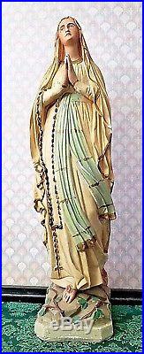 LARGE Antique Virgin Mary Our Lady of Lourdes Chalkware Religious Statue