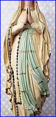 LARGE Antique Virgin Mary Our Lady of Lourdes Chalkware Religious Statue