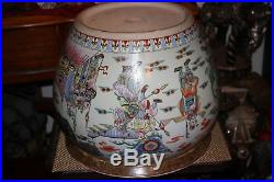 LARGE Chinese Pottery Planter Fishbowl-Painted Religious Elders Warriors-Signed
