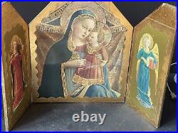 LARGE Vintage Italy GOLD Religious ANGELS TRIPTYCH PLAQUE Florentine Antique