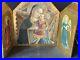 LARGE-Vintage-Italy-GOLD-Religious-ANGELS-TRIPTYCH-PLAQUE-Florentine-Antique-01-say