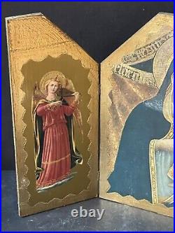 LARGE Vintage Italy GOLD Religious ANGELS TRIPTYCH PLAQUE Florentine Antique