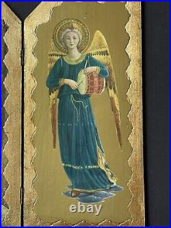 LARGE Vintage Italy GOLD Religious ANGELS TRIPTYCH PLAQUE Florentine Antique