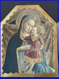 LARGE Vintage Italy GOLD Religious MADONNA TRIPTYCH PLAQUE Florentine Antique