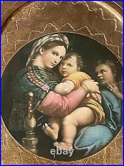 LARGE! Vintage Italy GOLD Religious TRIPTYCH PLAQUE Florentine Antique Print