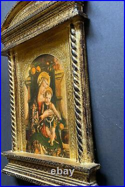 LARGE Vintage Italy GOLD Religious WALL Florentine Antique Print MADONNA JESUS