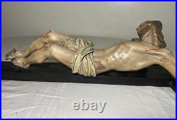 LARGE antique 18th century carved wood religious Jesus crucifix cross sculpture