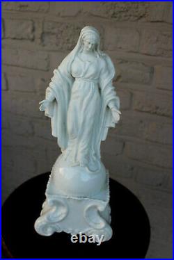 LARGE antique 19thc French porcelain white madonna statue religious