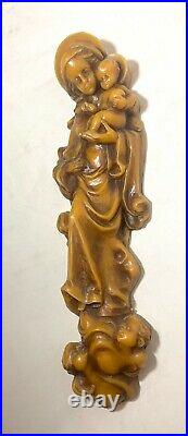 LARGE vintage antique religious Virgin Mary Jesus wax wall sculpture statue
