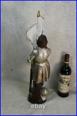 LArge French antique chalkware religious statue joan of arc figurine rare