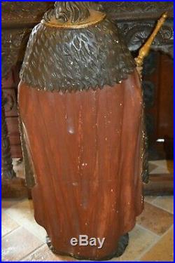 Large (103cm Tall) Antique Carved / Painted Wood Religious Statue, c1870