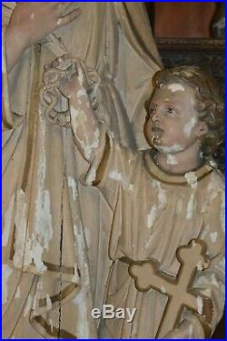 Large (141cm Tall) Antique 19th Century Carved / Painted Religious Statue, c1870