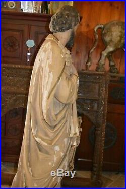 Large (141cm Tall) Antique 19th Century Carved / Painted Religious Statue, c1870