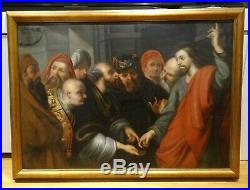 Large 17th Century Dutch Old Master Jesus In The Temple Antique Oil Painting