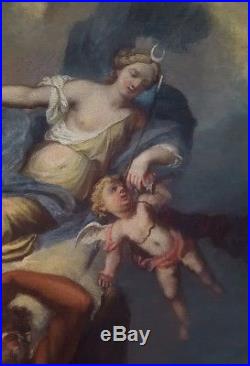 Large 17th Century French Goddess & Endymion Mythology Antique Oil Painting