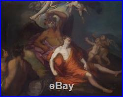 Large 17th Century French Goddess & Endymion Mythology Antique Oil Painting