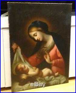 Large 17th Century Italian Old Master Virgin & Baby Madonna Antique Oil Painting