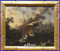 Large 17th Dutch Dutch Old Master Jonah And The Whale Marine Antique Painting