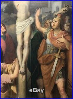 Large 19th Century Antique Oil Painting On Canvas Religious Jesus Christ Cross
