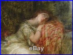 Large 19th Century Classical Lady Twilight Garden Stars Antique Oil Painting