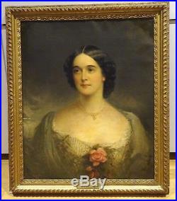 Large 19th Century English Lady Portrait Mrs Mary Sargent Antique Oil Painting