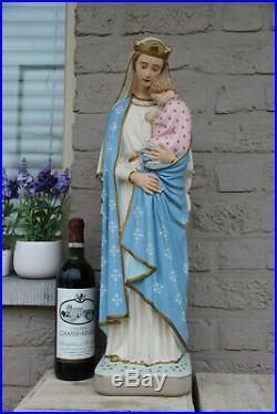 Large 24 antique chalkware Madonna Child statue religious church figurine