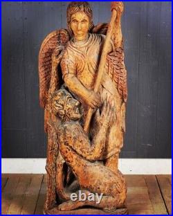 Large 4ft Antique Carved Wooden Religious Church Statue from 18th 19th Century