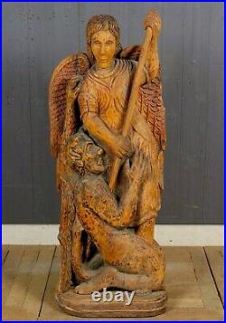 Large 4ft Antique Carved Wooden Religious Statue from 18th 19th Century