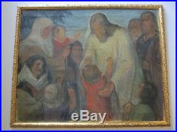 Large Antique Art Deco Era Mural Size Religious Icon Impressionist Madonna Jesus