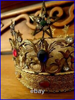 Large Antique French Crown for Religious Church Statue Ornate Jeweled 4.5H