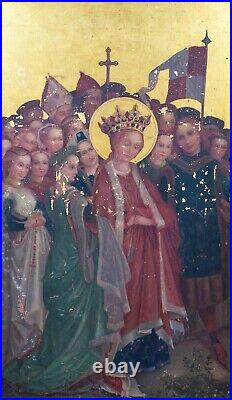 Large Antique Italian Old Master Saint Philomena Renaissance Gold Painting