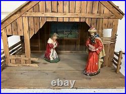 Large Antique Nativity Set Stable Painted Background from Catholic Church 33H