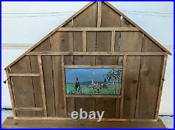 Large Antique Nativity Set Stable Painted Background from Catholic Church 33H