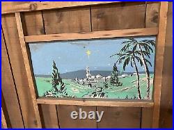 Large Antique Nativity Set Stable Painted Background from Catholic Church 33H