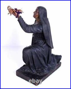 Large Antique Polychrome Religious Santos Nun Statue Figure