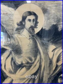 Large Antique Religious Lithograph Print Jesus Calming Storm H Cuwet 58 H