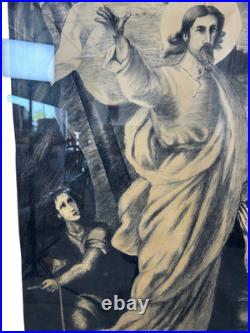 Large Antique Religious Lithograph Print Jesus Calming Storm H Cuwet 58 H