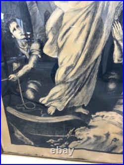 Large Antique Religious Lithograph Print Jesus Calming Storm H Cuwet 58 H