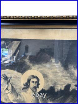 Large Antique Religious Lithograph Print Jesus Calming Storm H Cuwet 58 H