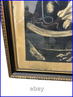 Large Antique Religious Lithograph Print Jesus Calming Storm H Cuwet 58 H
