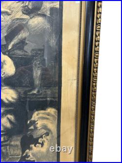 Large Antique Religious Lithograph Print Jesus Calming Storm H Cuwet 58 H
